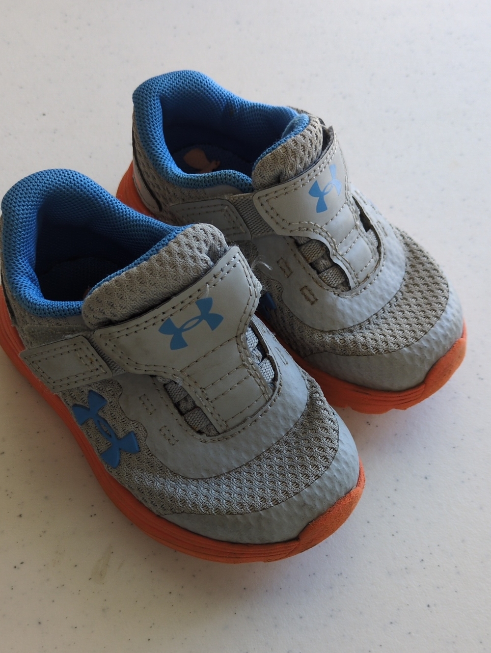Under Armour Kids Blue & Gray Athletic Sneakers with Orange Outsole